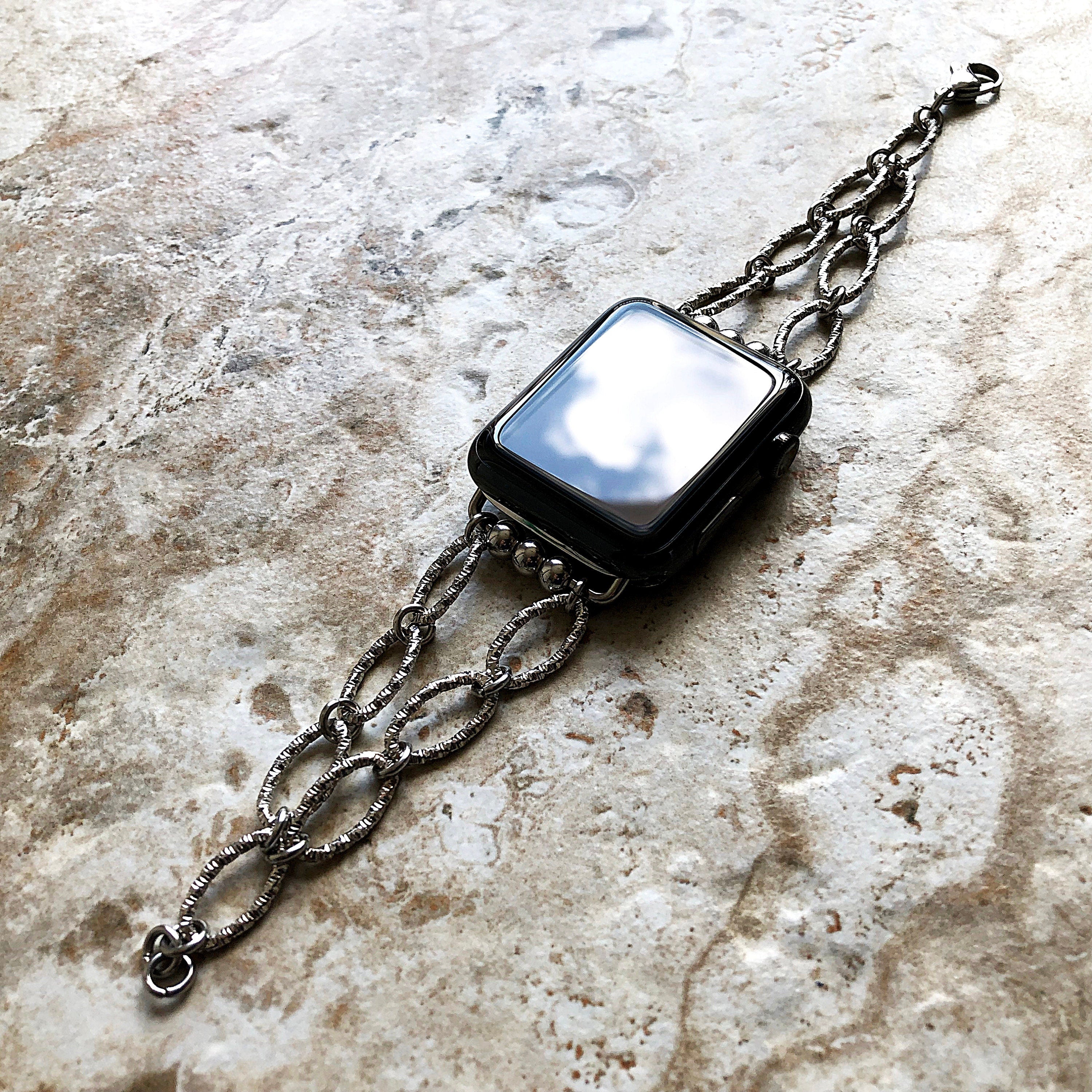 Apple Stylized Engraved New Bracelet Chain Link for iWatch Ultra 2 49mm and 9 8 Series 41mm 45mm Case Band Handmade Fashion Jewelry Strap